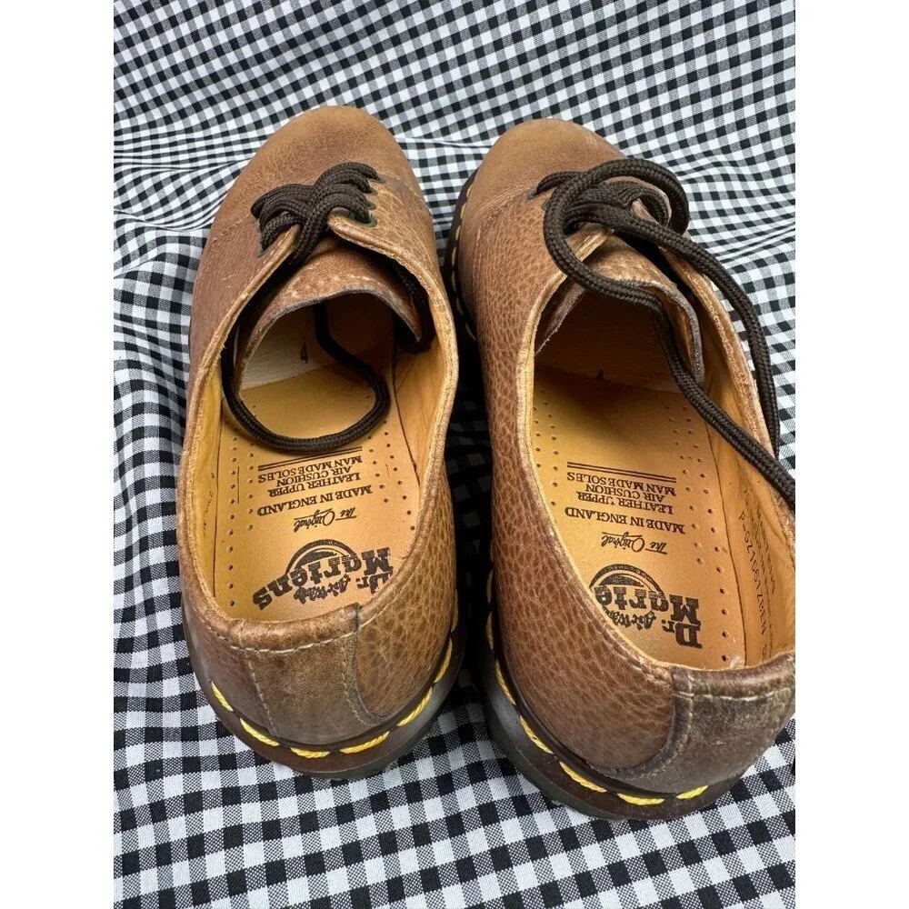 Dr. Martens Tan Leather Platform Oxford Shoes UK 4 Yellow Stitch Made in England
